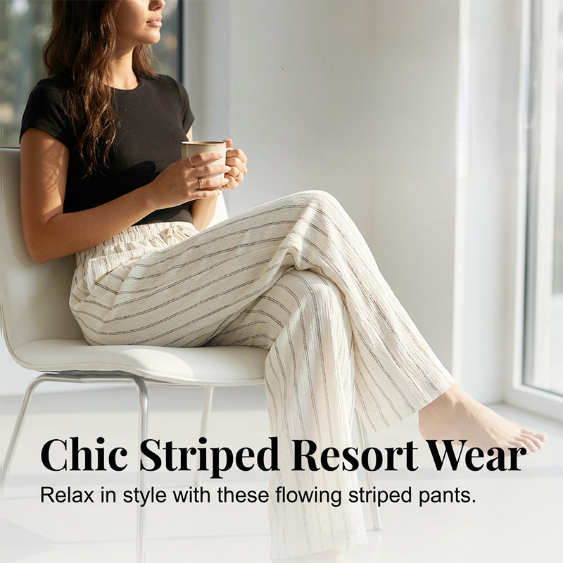 👖 LIMITED-TIME 50% OFF! ✨ Women's Striped Wide-Leg Pants – Drawstring Waist, Lightweight, Versatile 🌸