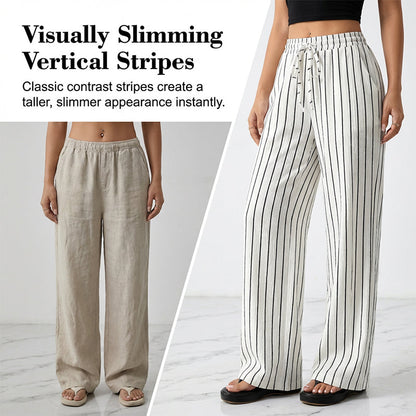 👖 LIMITED-TIME 50% OFF! ✨ Women's Striped Wide-Leg Pants – Drawstring Waist, Lightweight, Versatile 🌸