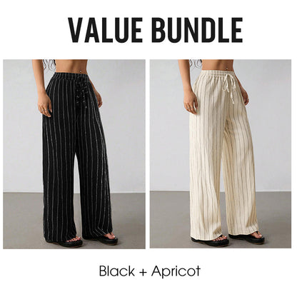 👖 LIMITED-TIME 50% OFF! ✨ Women's Striped Wide-Leg Pants – Drawstring Waist, Lightweight, Versatile 🌸
