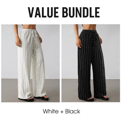 👖 LIMITED-TIME 50% OFF! ✨ Women's Striped Wide-Leg Pants – Drawstring Waist, Lightweight, Versatile 🌸