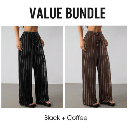 👖 LIMITED-TIME 50% OFF! ✨ Women's Striped Wide-Leg Pants – Drawstring Waist, Lightweight, Versatile 🌸