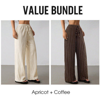 👖 LIMITED-TIME 50% OFF! ✨ Women's Striped Wide-Leg Pants – Drawstring Waist, Lightweight, Versatile 🌸