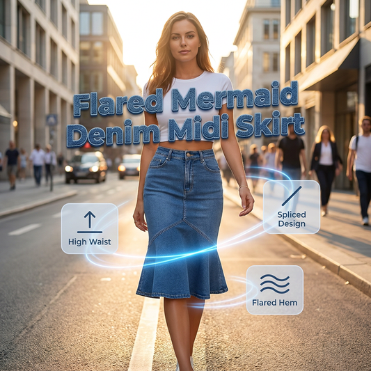 Flared Mermaid Denim Midi Skirt