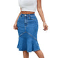 Flared Mermaid Denim Midi Skirt