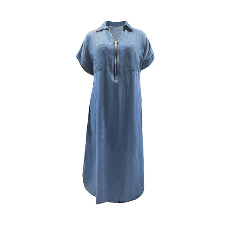 🔥50% Off Hot Sale🚀Free Elegant Gift🎁Women's V-Neck Zip-Up Denim Maxi Dress👗