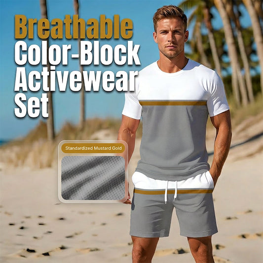 🏃 LIMITED-TIME 50% OFF! ✨ Men's Color-Block Sportswear Set – Breathable, Micro-Mesh, Ergonomic ☀️