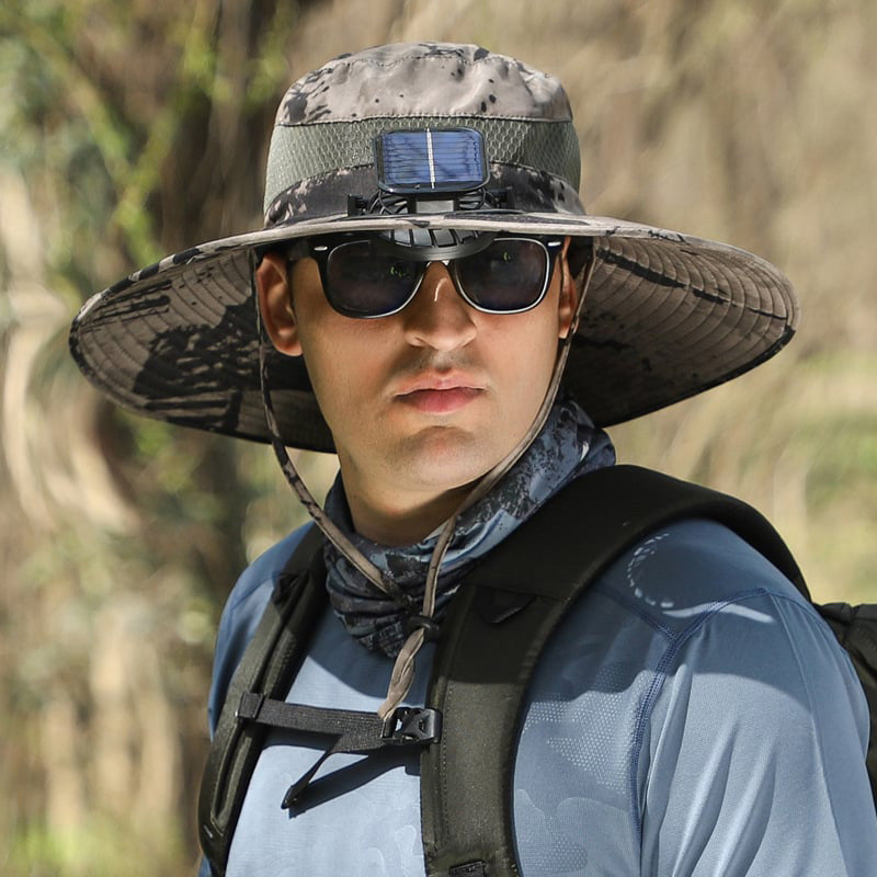 Wide-Brim Sun Hat with Solar-Powered Rechargeable Fan & Detachable Face Shield