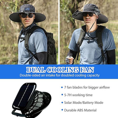 Wide-Brim Sun Hat with Solar-Powered Rechargeable Fan & Detachable Face Shield