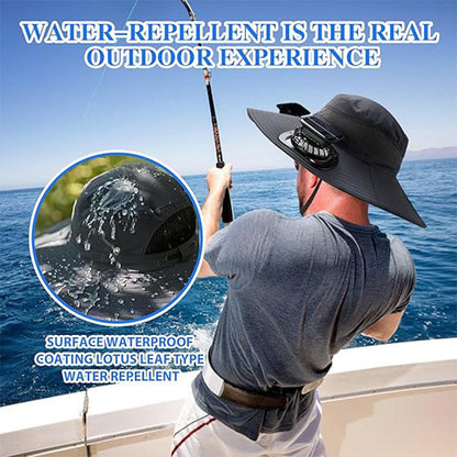 Wide-Brim Sun Hat with Solar-Powered Rechargeable Fan & Detachable Face Shield
