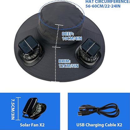 Wide-Brim Sun Hat with Solar-Powered Rechargeable Fan & Detachable Face Shield