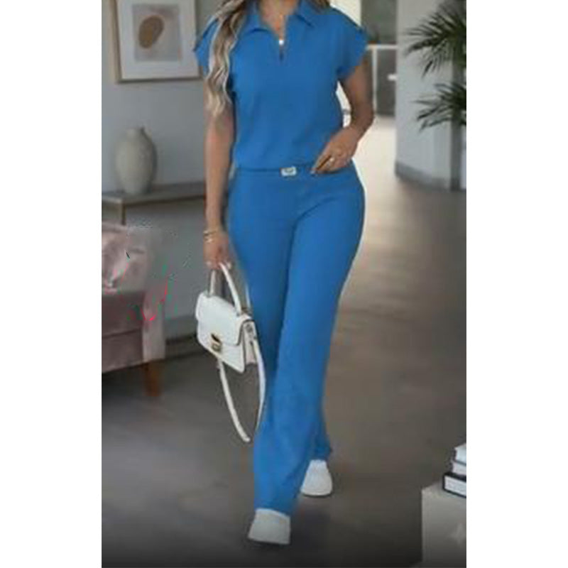 👗 50% OFF! 💐 Women's Casual Top & Pants 2-Piece Set – Chic, Wide-Leg, Gold Accents ✨