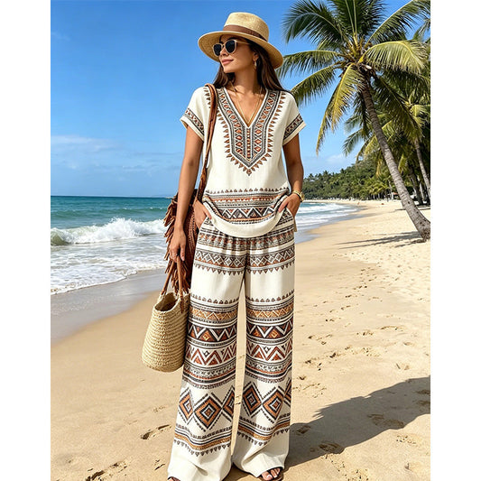 👗 LIMITED-TIME 50% OFF! ✨ Women's Printed Top & Pants Set – Boho Prints, Relaxed Fit, Vacation Ready 🌴