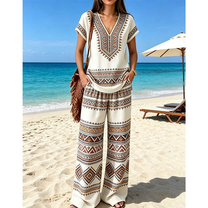 👗 LIMITED-TIME 50% OFF! ✨ Women's Printed Top & Pants Set – Boho Prints, Relaxed Fit, Vacation Ready 🌴