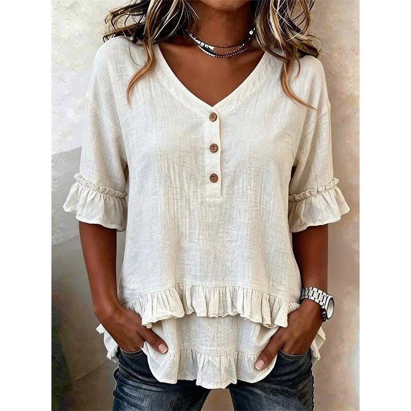 ⏰LIMITED-TIME OFFER🌸 V-neck ruffle top | Breathable textured fabric—feminine and flattering