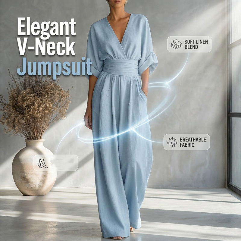 💖2026 Hot Sale 50% OFF✨Women's V-Neck High Waist Wide Leg Jumpsuit