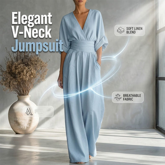 💖2026 Hot Sale 50% OFF✨Women's V-Neck High Waist Wide Leg Jumpsuit