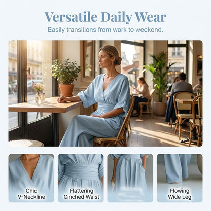💖2026 Hot Sale 50% OFF✨Women's V-Neck High Waist Wide Leg Jumpsuit