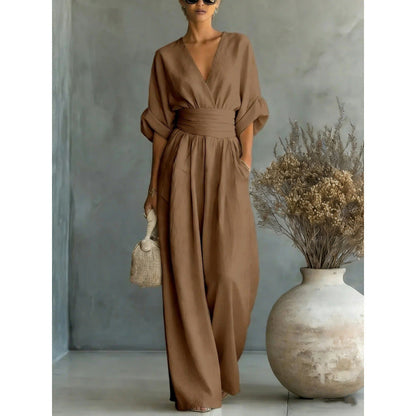💖2026 Hot Sale 50% OFF✨Women's V-Neck High Waist Wide Leg Jumpsuit