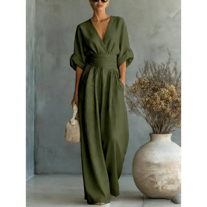 💖2026 Hot Sale 50% OFF✨Women's V-Neck High Waist Wide Leg Jumpsuit