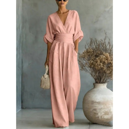 💖2026 Hot Sale 50% OFF✨Women's V-Neck High Waist Wide Leg Jumpsuit