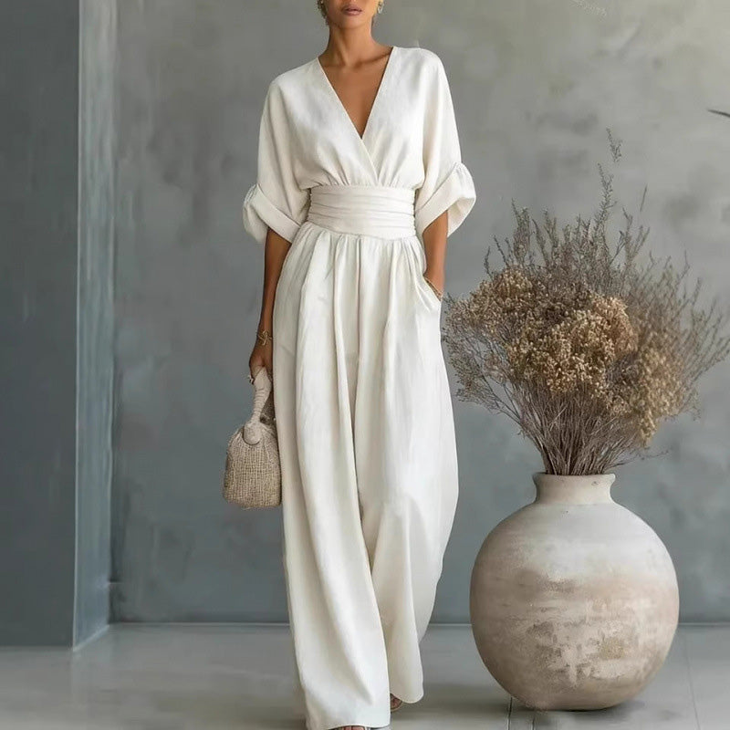 💖2026 Hot Sale 50% OFF✨Women's V-Neck High Waist Wide Leg Jumpsuit