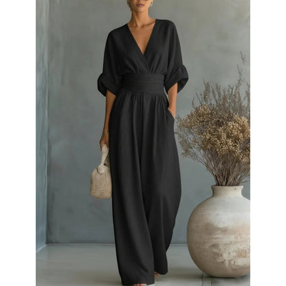 💖2026 Hot Sale 50% OFF✨Women's V-Neck High Waist Wide Leg Jumpsuit