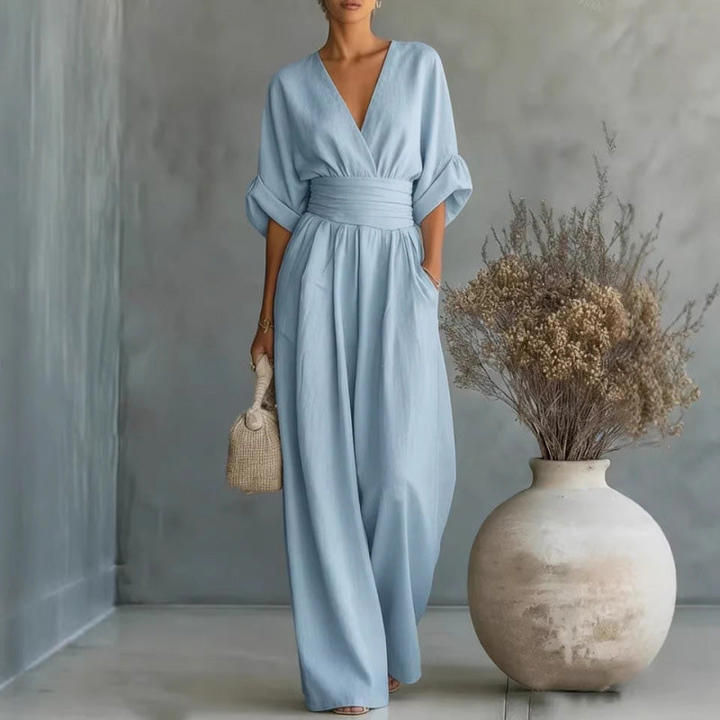 💖2026 Hot Sale 50% OFF✨Women's V-Neck High Waist Wide Leg Jumpsuit
