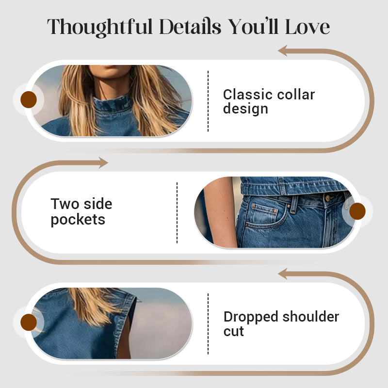 👖 50% OFF NOW! 🧵 Women's Denim Sleeveless Set – Mock Neck Top & Pants – Breathable, Effortless & Chic 🌾