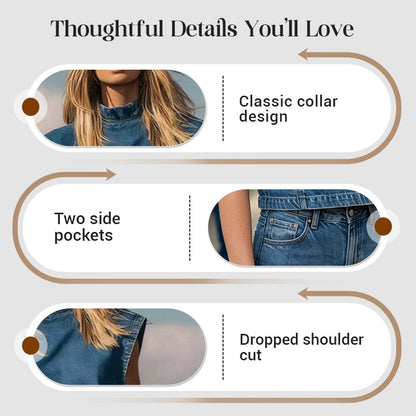 👖 50% OFF NOW! 🧵 Women's Denim Sleeveless Set – Mock Neck Top & Pants – Breathable, Effortless & Chic 🌾