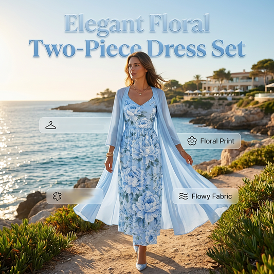 🌸👗Women's Elegant Two-Piece Floral Dress Set – Perfect Summer Holiday Look✨