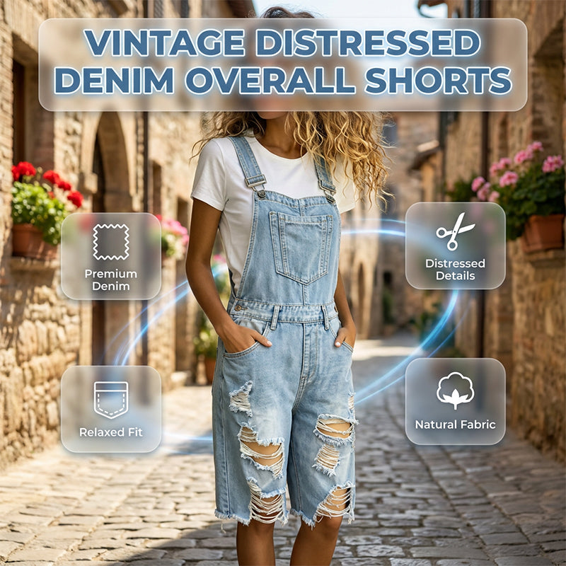 🩳 LIMITED-TIME 50% OFF! 💥 Women's Distressed Denim Overall Shorts – Ripped Design, Multiple Pockets, Casual ✨