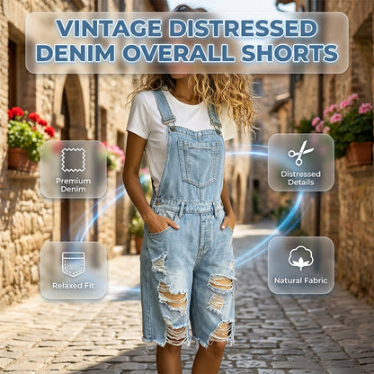 🩳 LIMITED-TIME 50% OFF! 💥 Women's Distressed Denim Overall Shorts – Ripped Design, Multiple Pockets, Casual ✨