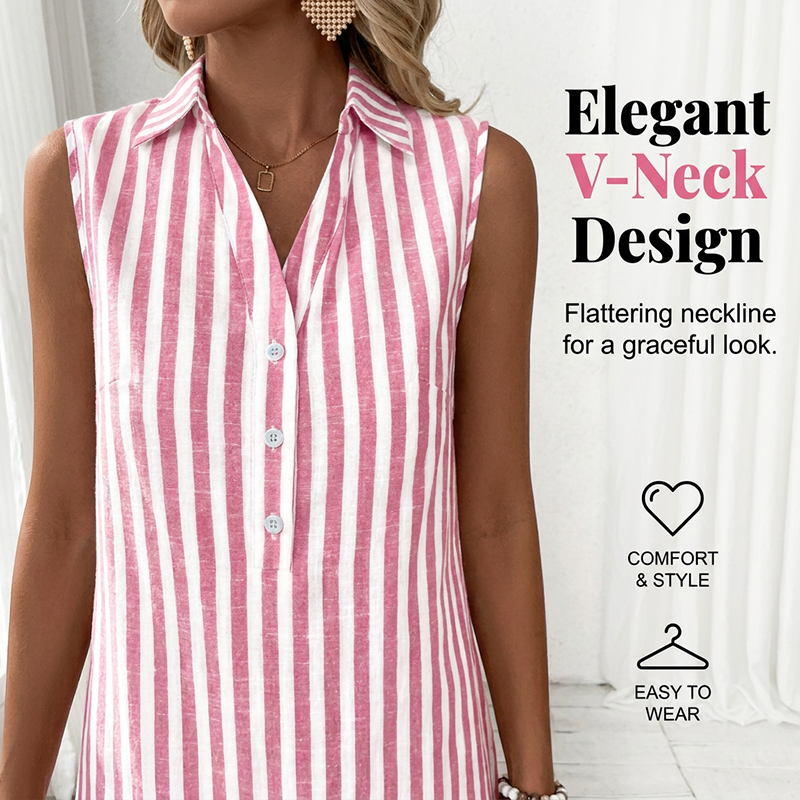 🔥 Today Only! 50% OFF – Women’s Sleeveless Striped V-Neck Shirt Dress