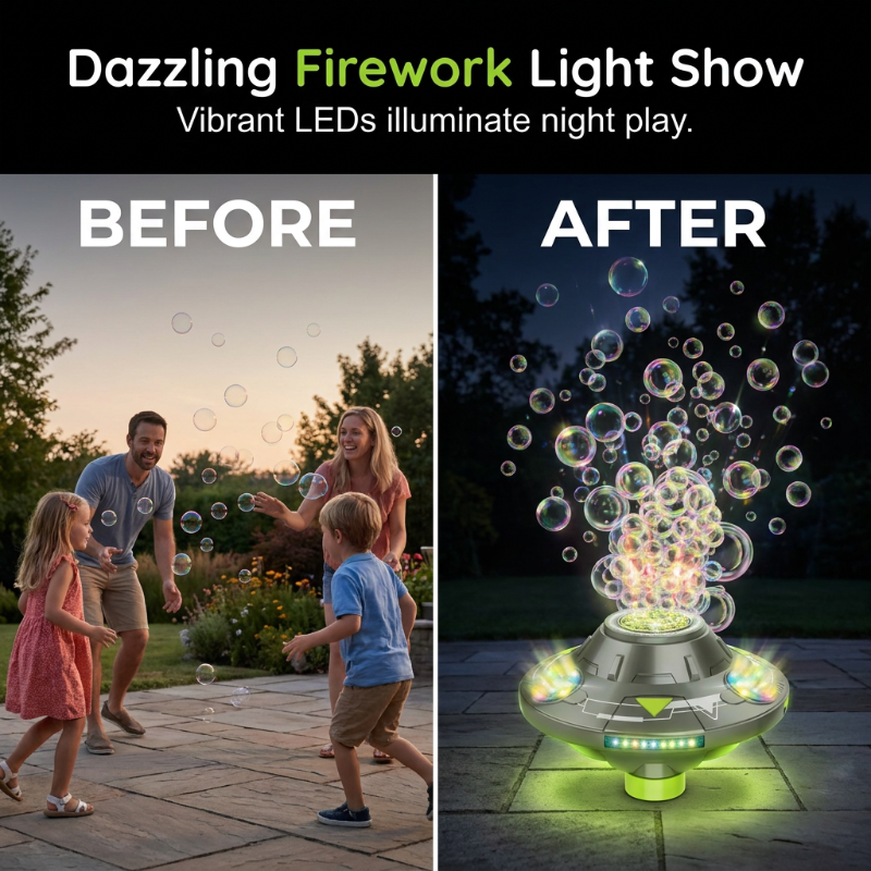 🛸 LIMITED-TIME 50% OFF! 💥 Smart Rotating UFO Bubble Machine – 360° Rotation, RGB Lights, Obstacle Avoidance ✨