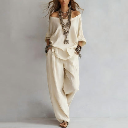 👕 LIMITED-TIME 50% OFF! 💥Women’s Off-Shoulder Top & Wide-Leg Pants 2-Piece Set