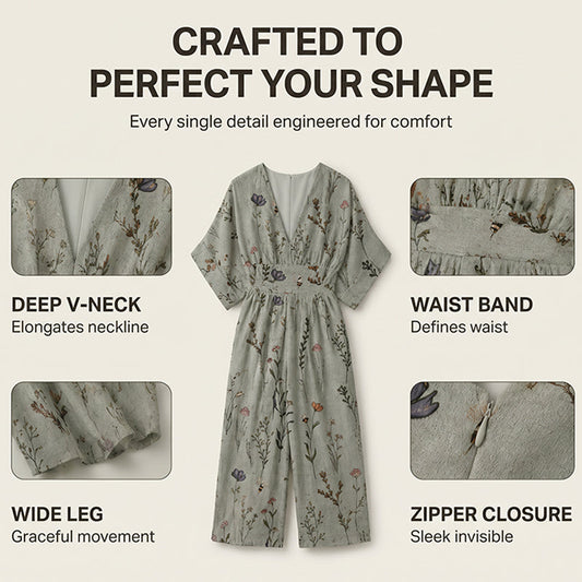 Women's Elegant V-Neck Printed Jumpsuit