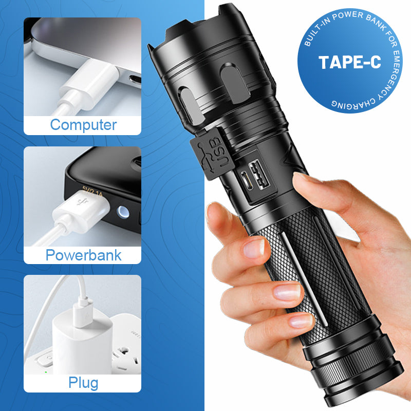 🔦⚡ Multifunctional LED flashlight with zoom – power and emergency utility in one product