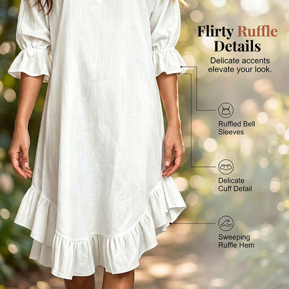 🎉NEW ARRIVAL LIMITED TIME OFFER 💞Women's Ruffle Hem V Neck Woven Dress