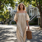 👗 LIMITED-TIME 50% OFF! ✨ Women's Off-Shoulder Maxi Dress – Lantern Sleeves, Relaxed Fit, Side Pockets 🌸