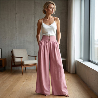 👖 LIMITED-TIME 50% OFF! ✨ Women's High-Waist Pleated Wide-Leg Pants – Flowing Cut, Side Pockets, Versatile 🌿