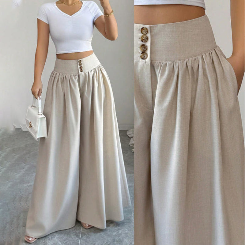 👖 LIMITED-TIME 50% OFF! ✨ Women's High-Waist Pleated Wide-Leg Pants – Flowing Cut, Side Pockets, Versatile 🌿