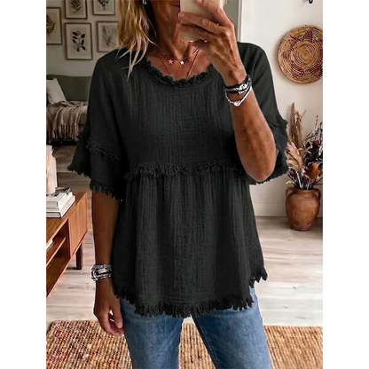 🔥New Arrivals & Special Offers-Women's Casual Fringe-Trim Ruffle Sleeve Top