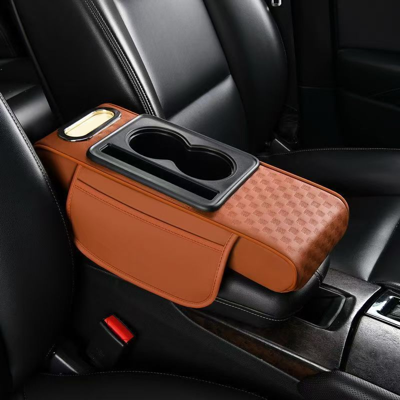 Car Armrest Cushion,5-in-1 Center Console Cover with 2 Storage Bags Cup Holder, Tissue Box Slot, Phone Slot for Sedans, Car Accessories Interior Organizers