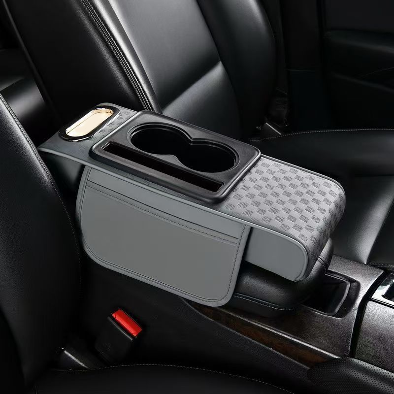Car Armrest Cushion,5-in-1 Center Console Cover with 2 Storage Bags Cup Holder, Tissue Box Slot, Phone Slot for Sedans, Car Accessories Interior Organizers