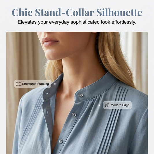 🔥New Arrivals & Special Offers-Women's Casual Mandarin Collar Pintuck Top