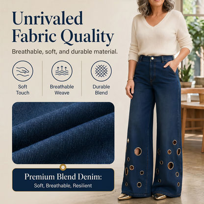 👖✨ Plus Size High Waist Stretch Straight Jeans – 50% OFF! Vintage wide leg, metal ring detail, button fly – all-season comfort for every body.