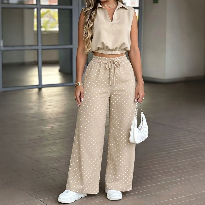 📢📢50% OFF !! ⏰Women's Summer Crop Top and Polka Dot Pants Set