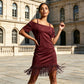 ⌛Limited-Time Offer-Women's Off-Shoulder Strap Fringe Dress