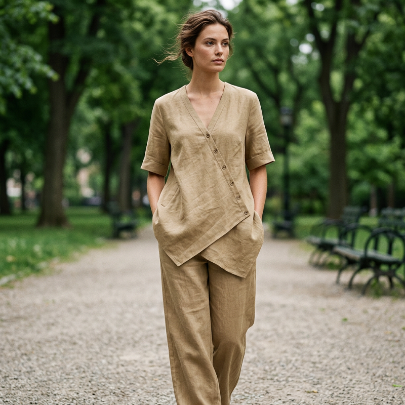 ⌛Limited-Time Offer-Women's Asymmetrical Top & Wide-Leg Pants Set
