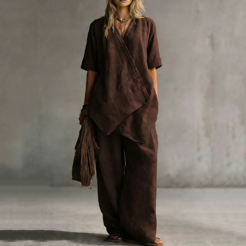 ⌛Limited-Time Offer-Women's Asymmetrical Top & Wide-Leg Pants Set